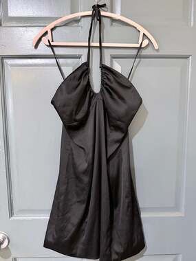 Sun-deh Satin Halter Dress in Black, Size 10